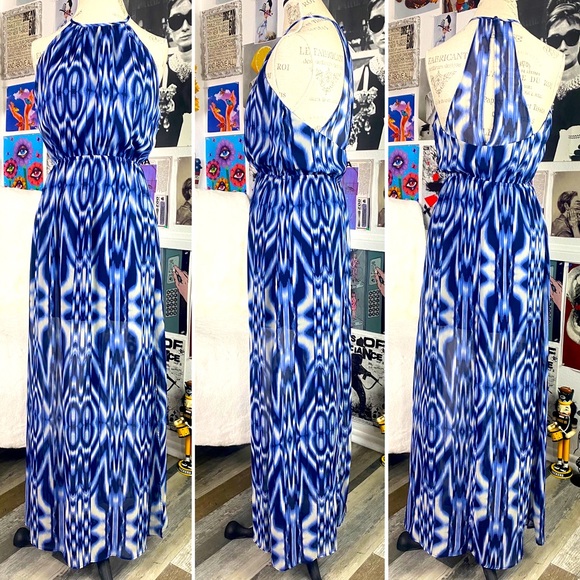 maitai Dresses & Skirts - Maitai Blue Abstract Blouson Maxi Dress Lightweight Lined Sleeveless
